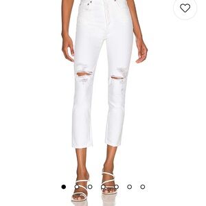 Agolde White Distressed Ankle Jeans